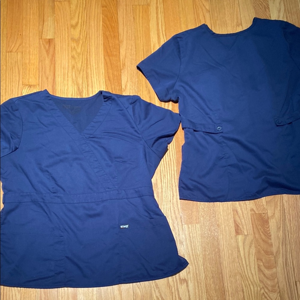 2 Navy Blue Scrub Tops